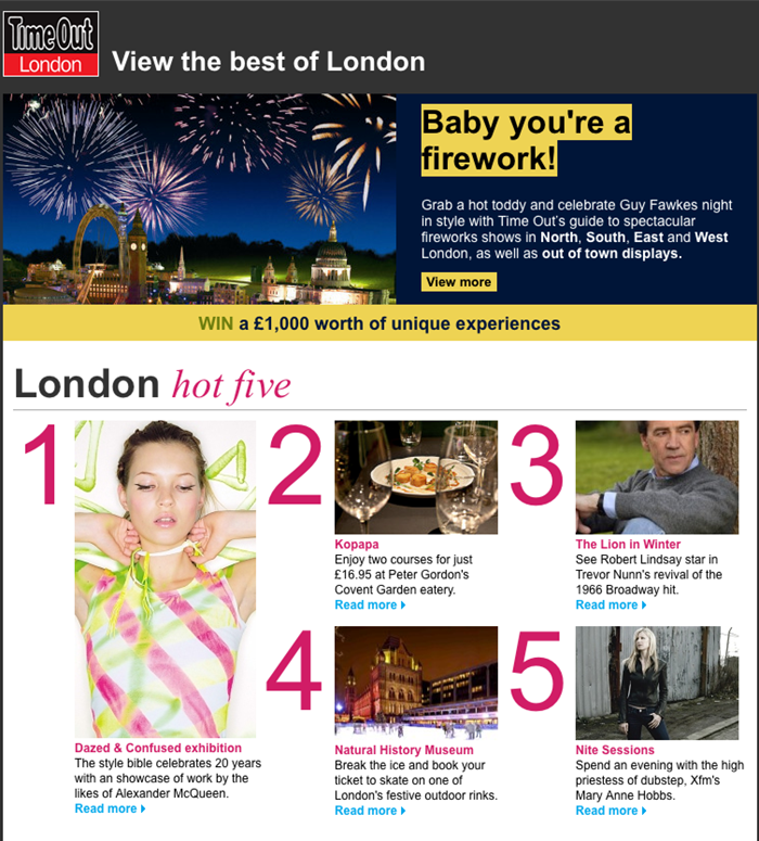 Time Out London newsletter design, e-marketing